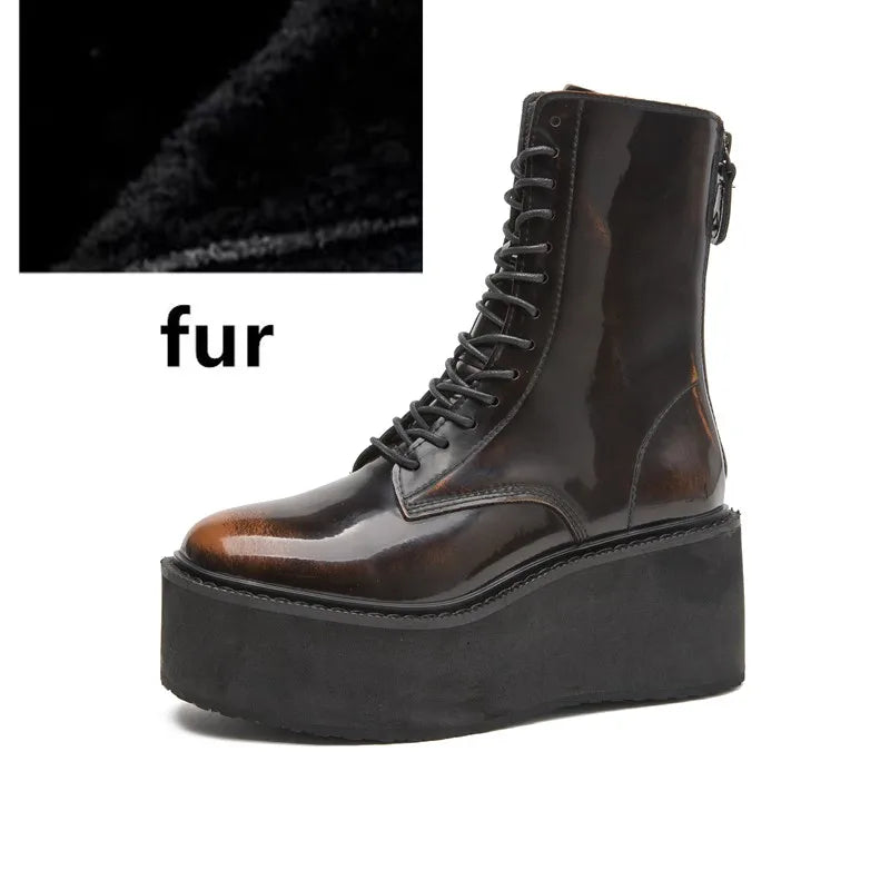 Women's Ankle Boots and Booties Non-slip Thick-soled Fall and Winter Women Boots Retro Height Enhancer Female Motorcycle Boots