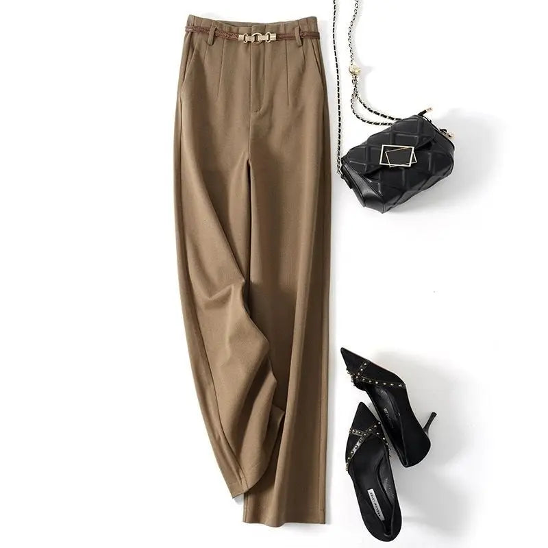 CGC Korean Fashion High Waist Loose Wide Leg Pants Women Woolen Trousers Simple Solid Straight Baggy Pants Casual Jogging Pants