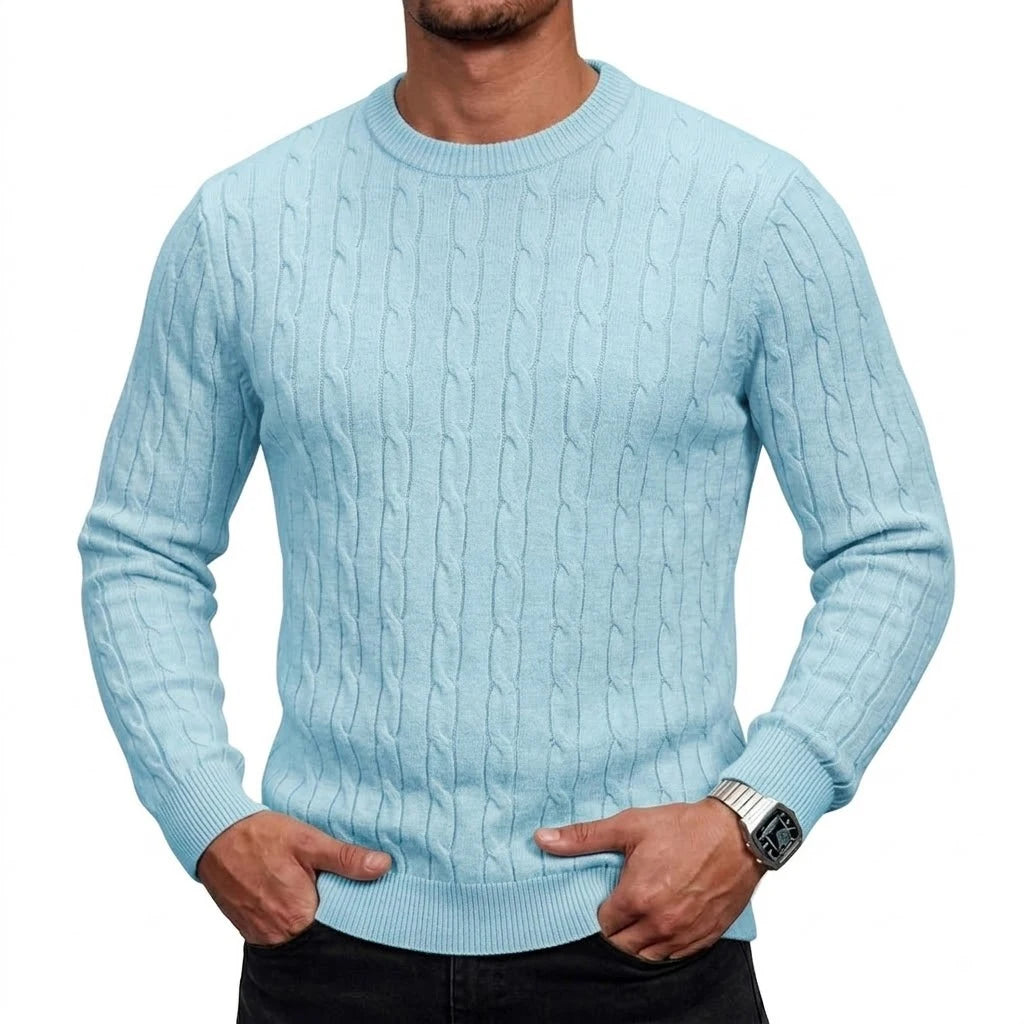 Autumn Long Sleeve Cable Knit Sweater Warm Crew Neck Pullover Winter Casual Thick Soft Solid Color Comfortable Knitted Coats