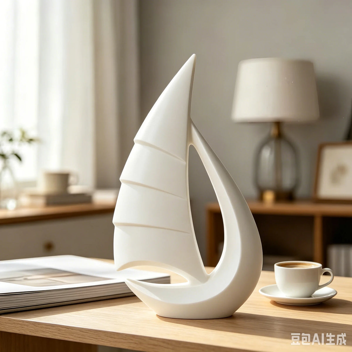 2026 Newest 3D Printed Minimalist White Sailboat Sculpture Modern Nautical Yacht Statue Tabletop Home Living Room Decor Ornament