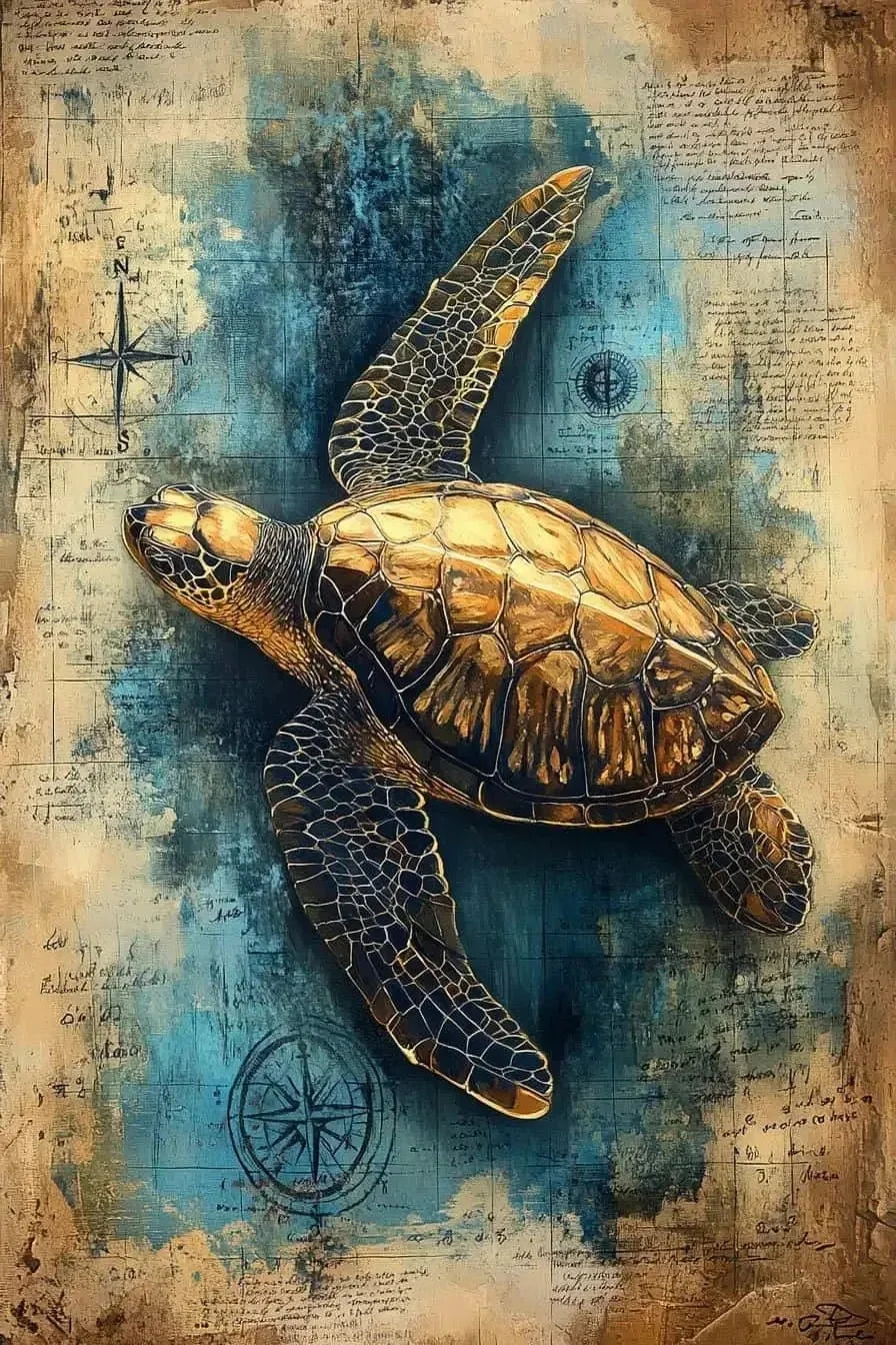 （2D canvas painting）Vintage Nautical Poster Prints Antique Sea Treasure Map Canvas Painting Wall Art Picture for Living Room