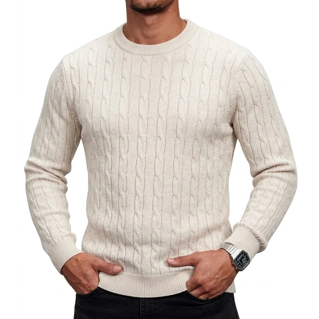 Autumn Long Sleeve Cable Knit Sweater Warm Crew Neck Pullover Winter Casual Thick Soft Solid Color Comfortable Knitted Coats