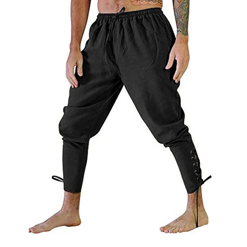 Pirate Pant Viking Costume for Men Renaissance Medieval Pants Drawstring Shorts Halloween Costume Adult Cosplay