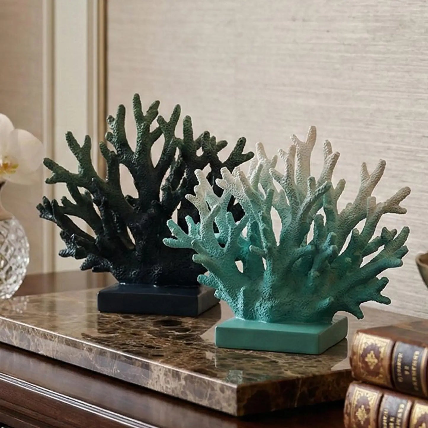 Resin Coral Statue Realistic Sea Themed Coastal Decor Artificial Nautical Sculpture for Hall Wine Cabinet Bathroom Decorations