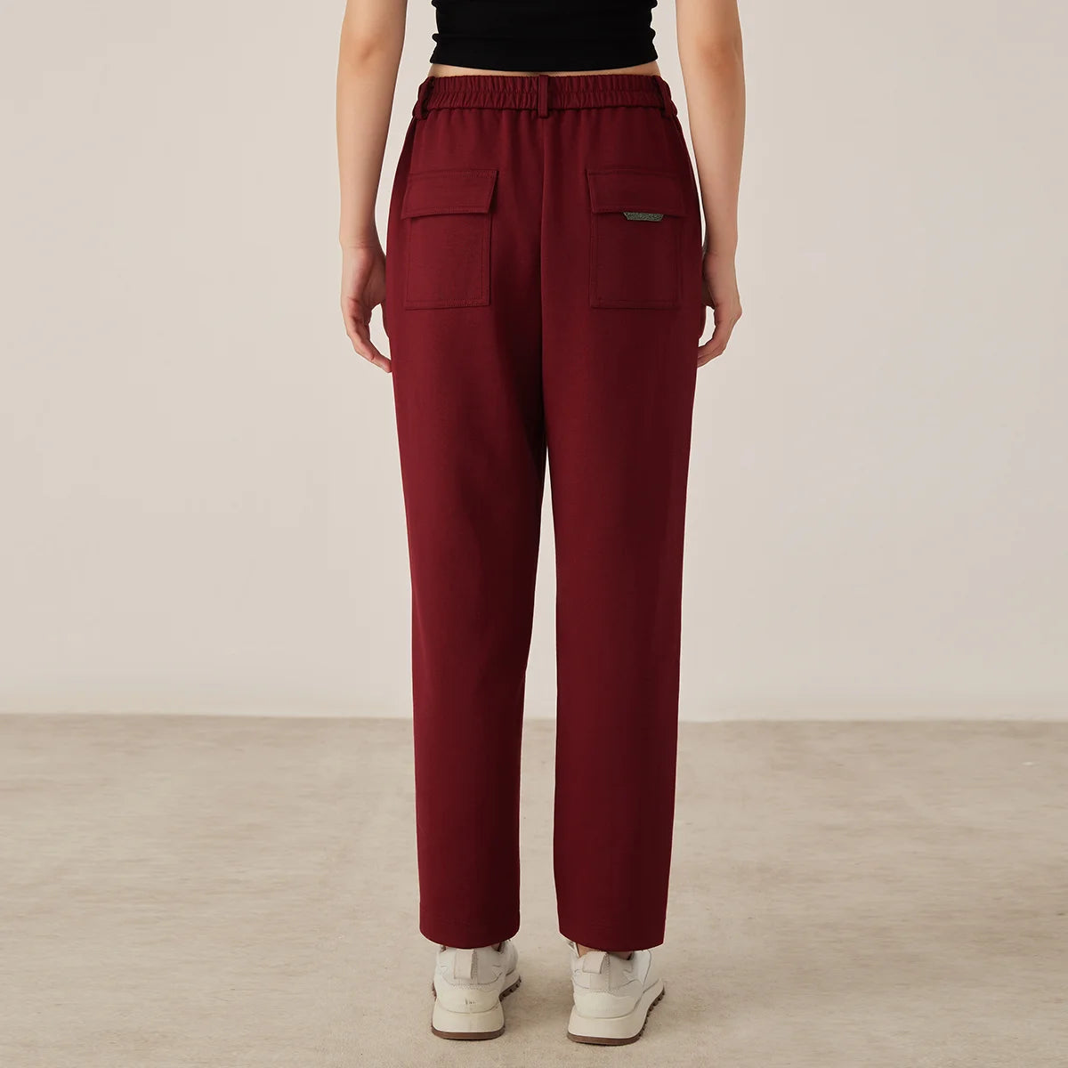 KW7523331 Women's Casual Straight Leg Pants Blended Fabric Elastic Waist Relaxed Fit Trousers with Pockets