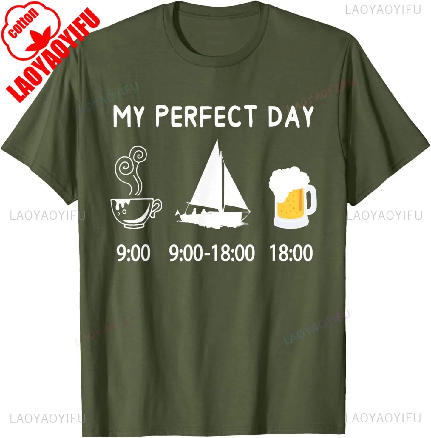 Sailing T-Shirt My Perfect Day Boat Sailor Gift Tee Unisex Nautical Design Casual Shirt Ocean Lover Apparel Summer Vacation Tops