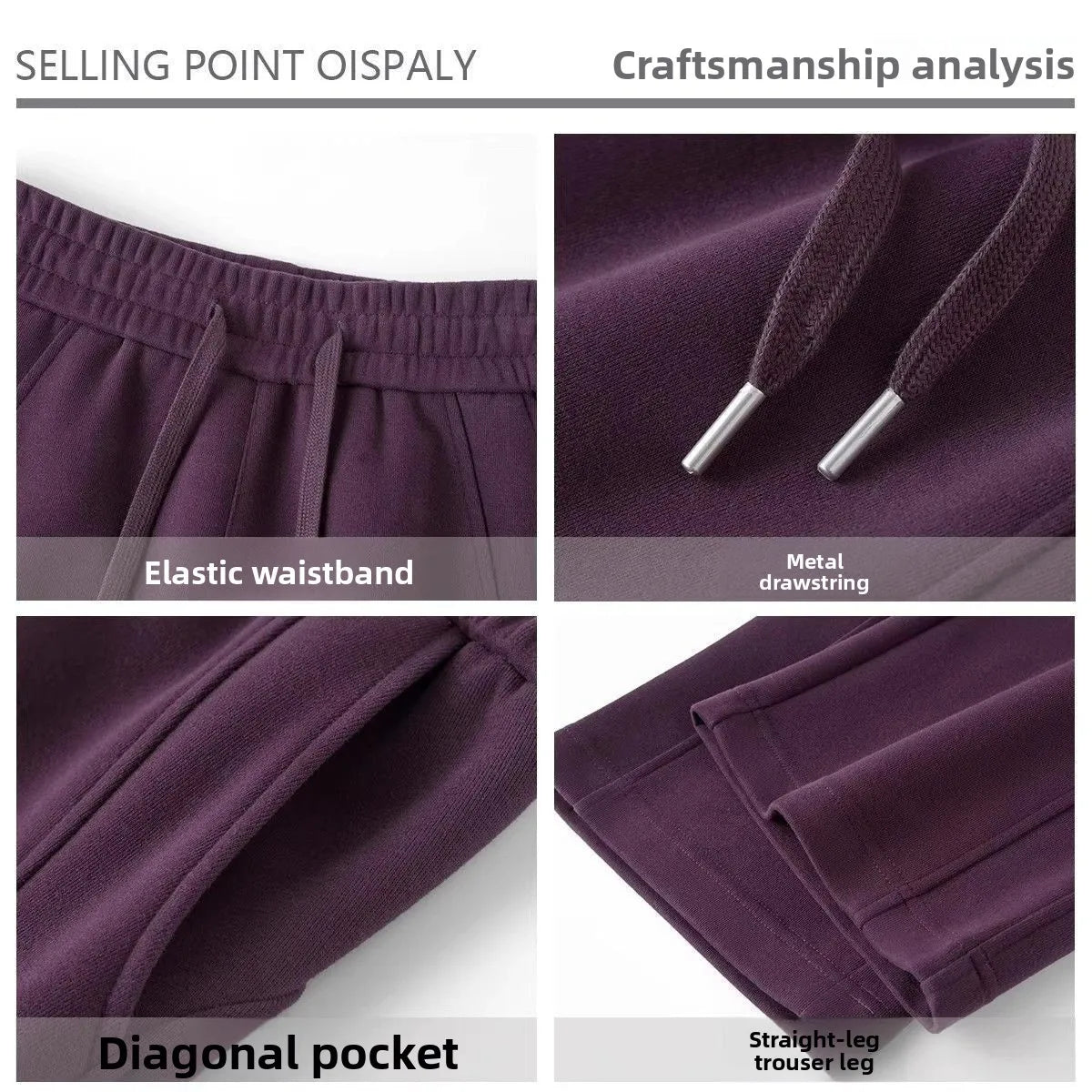 Slimming High Waist Wide Leg Pants Straight Cut Drapey Sporty Sweatpants Purple Plum Color Korean Style Commute Wind Ladies