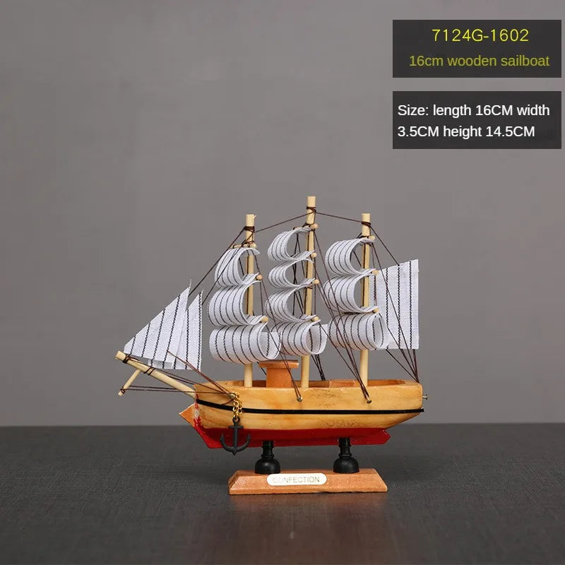 New Sailboat Ornament Smooth Sailing Simulation Small Wooden Boat Home Wine Cabinet Living Room Desktop Window Decoration Gift