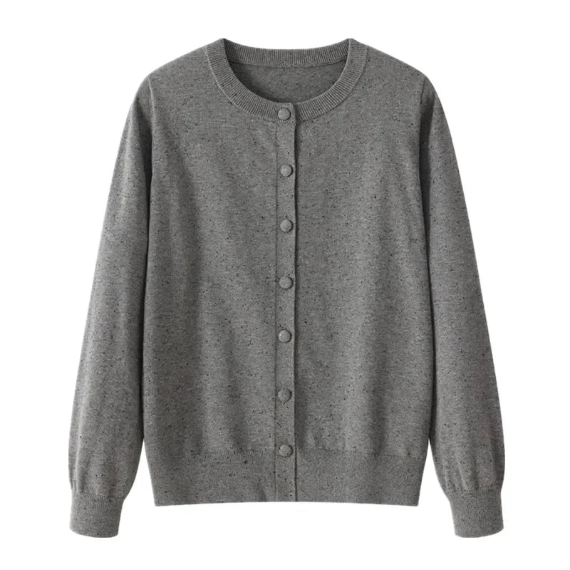 2026 Autumn Winter Long Sleeve Confetti‑Speckled Sweater Women Sweater O Neck Knit Cardigan Single‑Breasted Outerwear Top