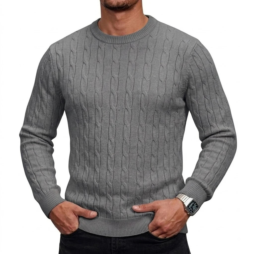 Autumn Long Sleeve Cable Knit Sweater Warm Crew Neck Pullover Winter Casual Thick Soft Solid Color Comfortable Knitted Coats