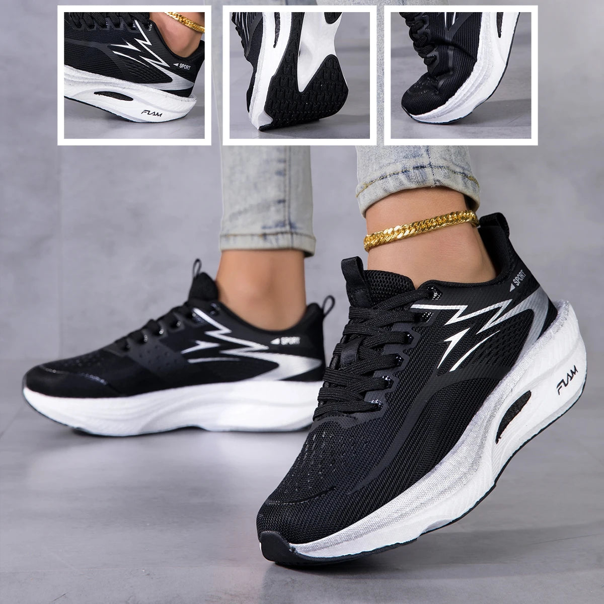 Women Color Block Platform Running Sneakers Breathable Flying Weave Mesh Lightweight Cushioned Non Slip Lace Up Gym Jogging Outdoor Daily Casual Athletic Sports Footwear 2026 New
