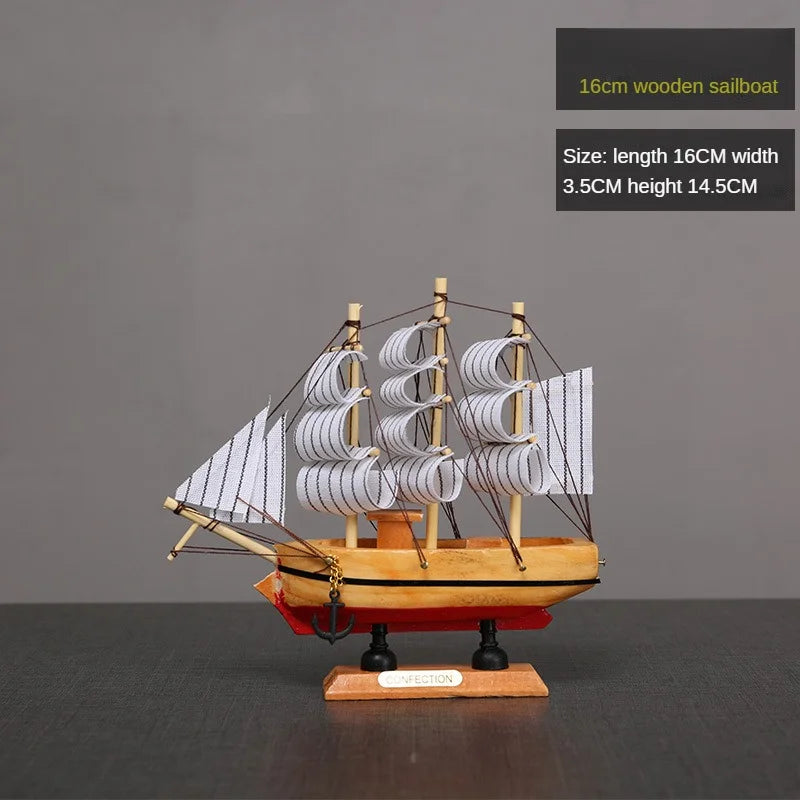 New Sailboat Ornament Smooth Sailing Simulation Small Wooden Boat Home Wine Cabinet Living Room Desktop Window Decoration Gift