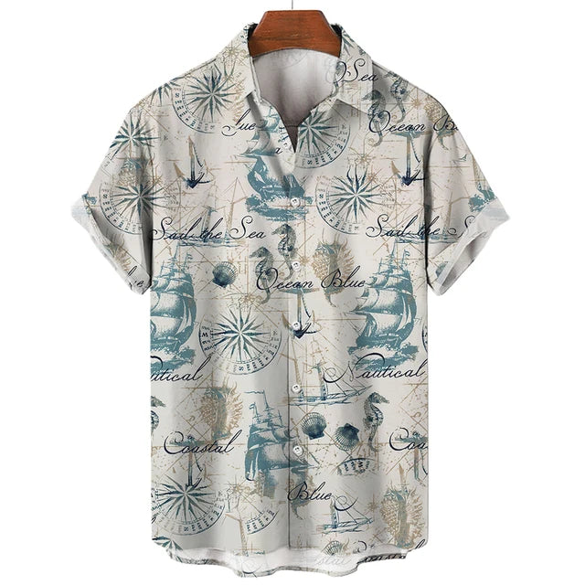 Vintage Men'S Sailing Hawaiian Casual Shirt For Blouse Men Fashion Short Sleeve Summer Street Top Male Clothes Camisas Casuais