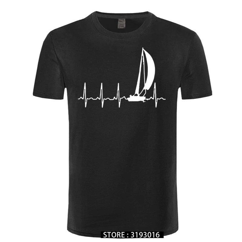 Sailing T Shirt SAILING IN A HEARTBEAT T-Shirt Summer Graphic Tee Shirt Cute 100 Cotton Short Sleeve  Mens Tshirt