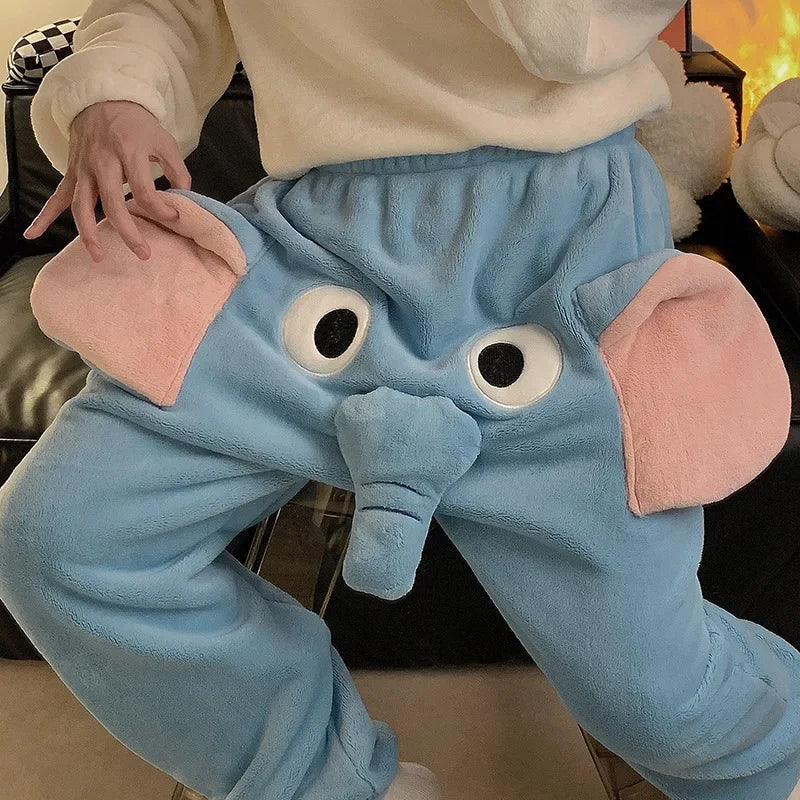Men's Fall and Winter Padded and Thickened Loose Casual Pants Warm Home Sleep Pants Cute Funny Elephant Couple Pants Swan Man