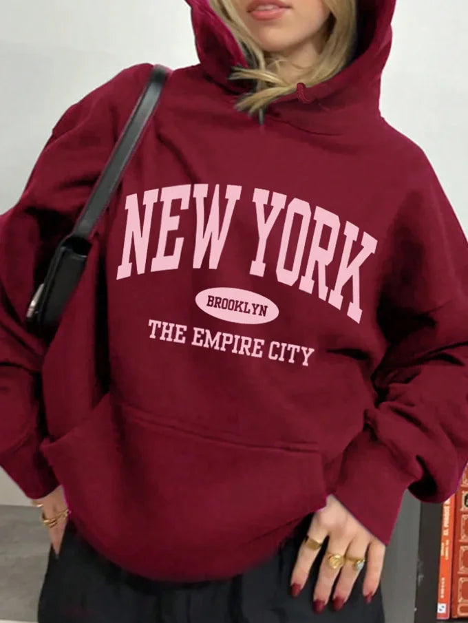 2026 Fashion New Arrival Letter Graphic Kangaroo Pocket Drawstring Hoodie Long Sleeve Casual Tops Basic Top T Shirt