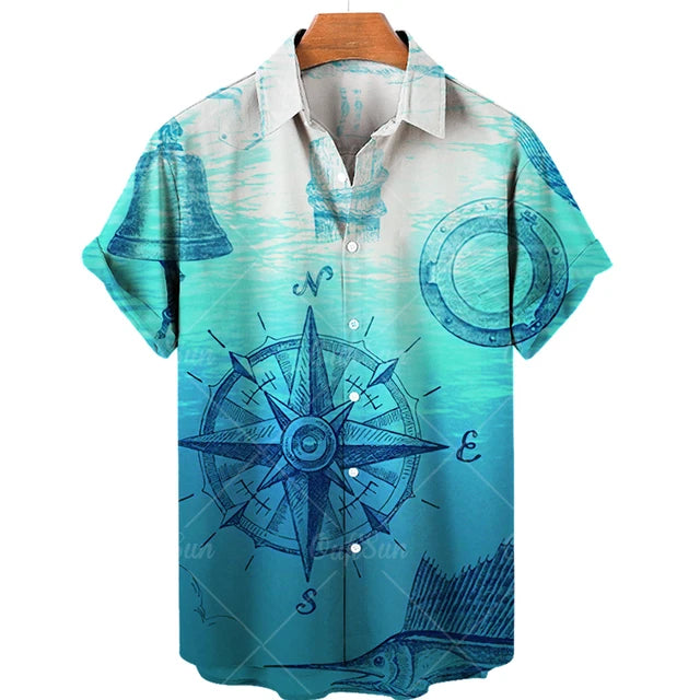 Vintage Men'S Sailing Hawaiian Casual Shirt For Blouse Men Fashion Short Sleeve Summer Street Top Male Clothes Camisas Casuais