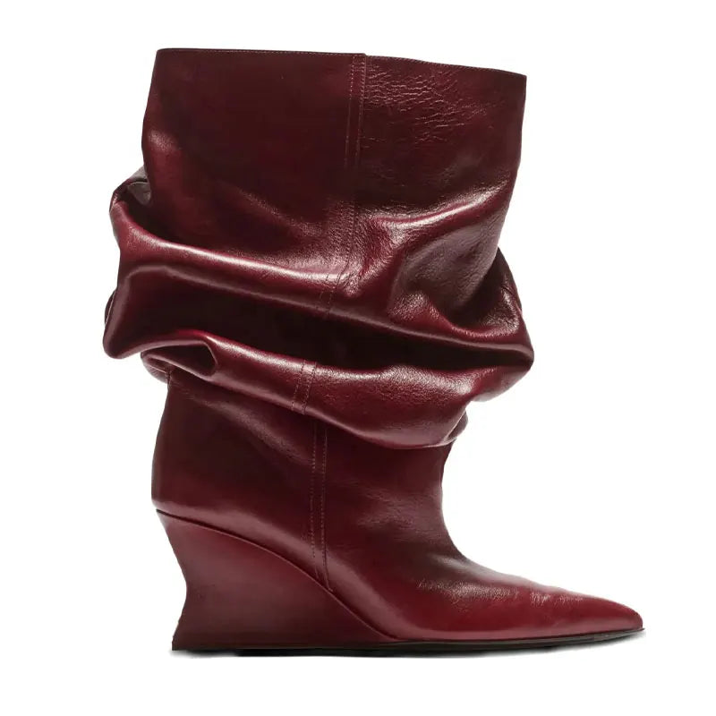 2025 Women's Wedge Heel 7.5 Cm High Heels Mid-calf Cool Boots Slant Heel Fashion Show Large Size Spring/Summer Women's Boots