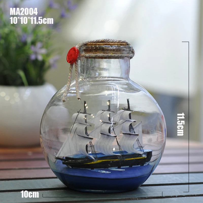 Mediterranean Style Pirate Ship Sailing Bottles of Small Glass Wishing Bottle Cork Gifts Crafts Art Collection Living Room Decor