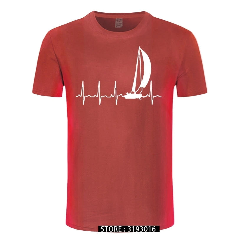 Sailing T Shirt SAILING IN A HEARTBEAT T-Shirt Summer Graphic Tee Shirt Cute 100 Cotton Short Sleeve  Mens Tshirt