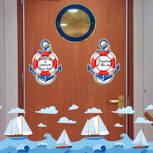 2Cruise Ship Door Magnet Anchor Car Magnet Anchor with Lifebuoy Magnetic Sticker，Attached3Paint Marker，Nautical Anchor Cruise Sh