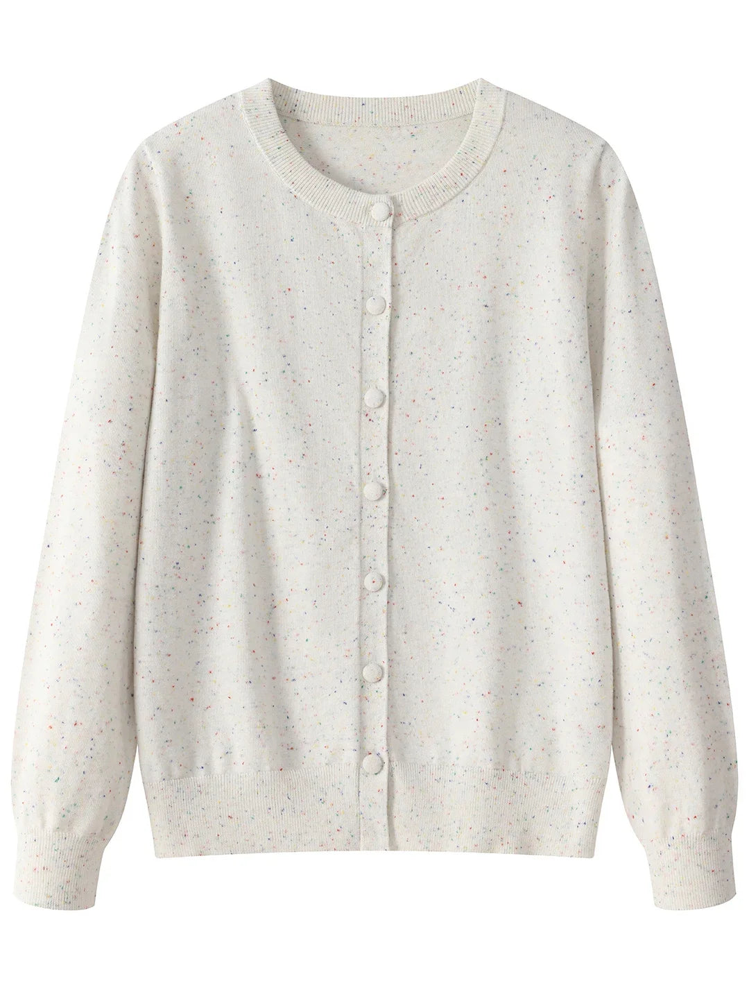 2026 Autumn Winter Long Sleeve Confetti‑Speckled Sweater Women Sweater O Neck Knit Cardigan Single‑Breasted Outerwear Top