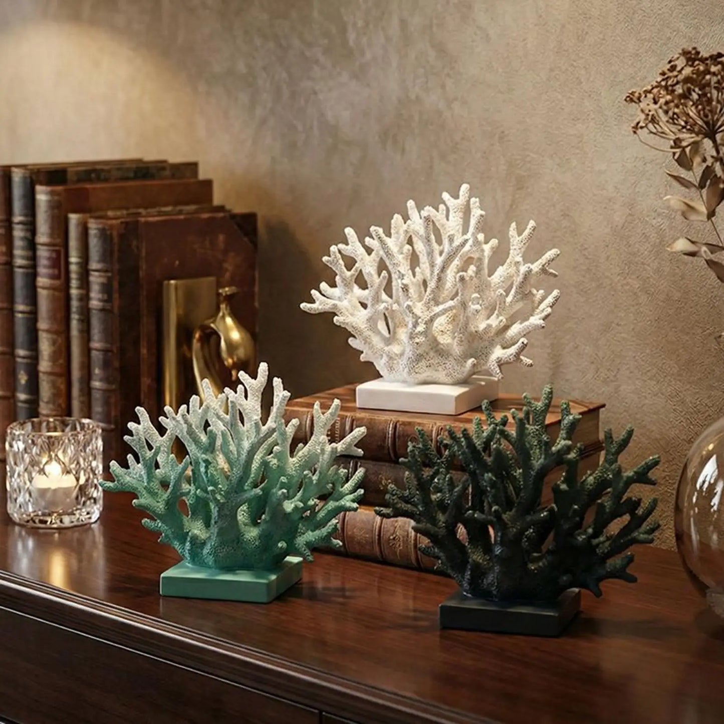Resin Coral Statue Realistic Sea Themed Coastal Decor Artificial Nautical Sculpture for Hall Wine Cabinet Bathroom Decorations