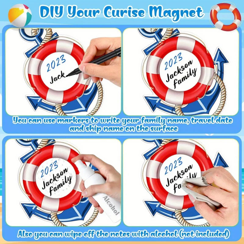 2Cruise Ship Door Magnet Anchor Car Magnet Anchor with Lifebuoy Magnetic Sticker，Attached3Paint Marker，Nautical Anchor Cruise Sh