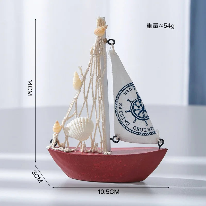 14cm/5.5inch Mini Sailboat Model Decoration Wooden Miniature Sailing Boat Home Decor Beach Nautical Design, Navy Blue and White