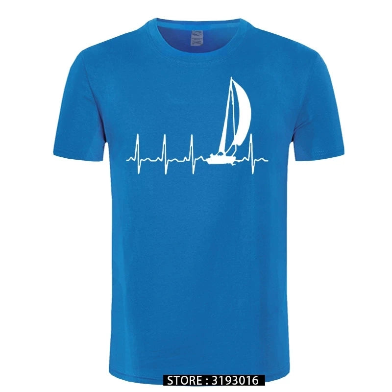 Sailing T Shirt SAILING IN A HEARTBEAT T-Shirt Summer Graphic Tee Shirt Cute 100 Cotton Short Sleeve  Mens Tshirt