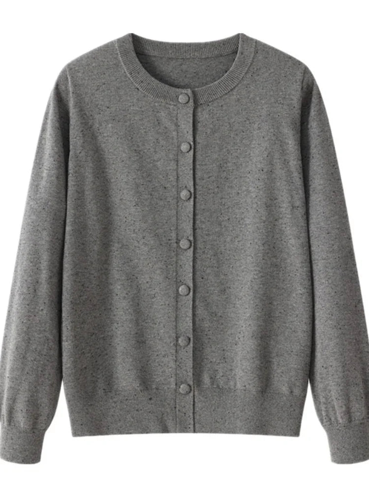 2026 Autumn Winter Long Sleeve Confetti‑Speckled Sweater Women Sweater O Neck Knit Cardigan Single‑Breasted Outerwear Top