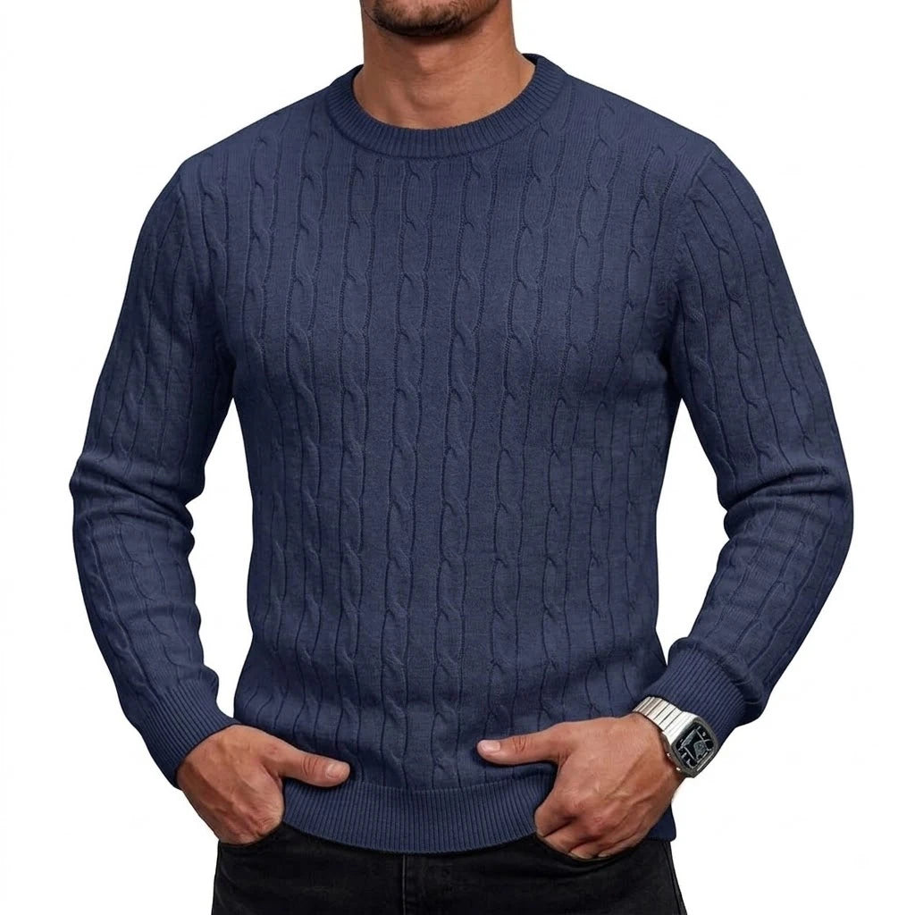 Autumn Long Sleeve Cable Knit Sweater Warm Crew Neck Pullover Winter Casual Thick Soft Solid Color Comfortable Knitted Coats
