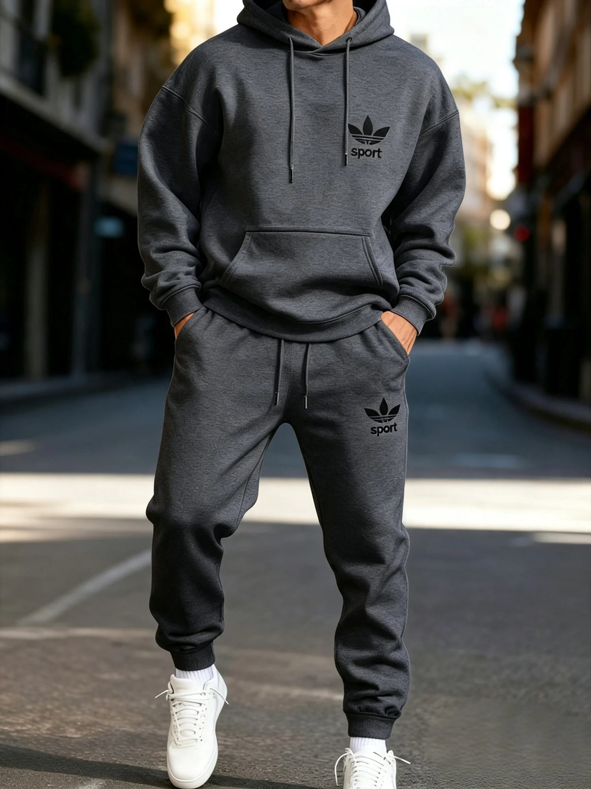 Unisex Men Women Printed Hooded Sweatshirt Sweatpants 2 Piece Set Autumn Winter Casual Jogger Fitness Sports Tracksuit Outfits