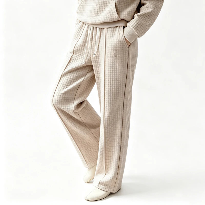 Men Knit Wide Leg Pants Elastic Drawstring Waist Loose Fit Straight Trousers Daily Casual Outdoor Home Vacation Sweatpants