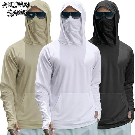 UPF50+ Performance T-Shirt Summer Man Long Sleeve Casual Hoodie Quick Dry Shirts Sunscreen Fishing Ice Silk Tops Sun Running Tee
