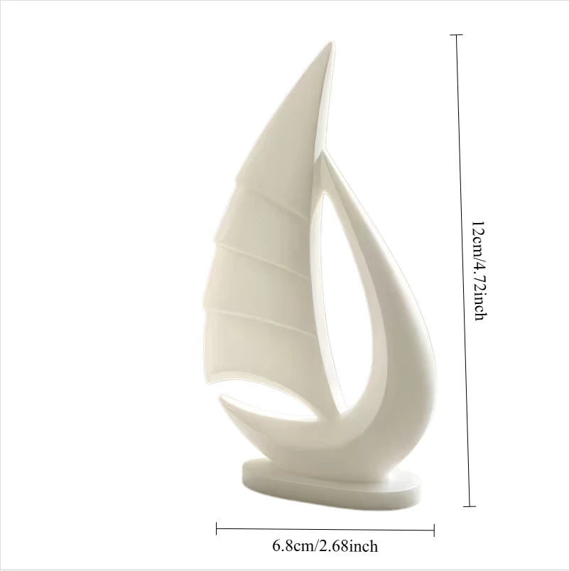 2026 Newest 3D Printed Minimalist White Sailboat Sculpture Modern Nautical Yacht Statue Tabletop Home Living Room Decor Ornament