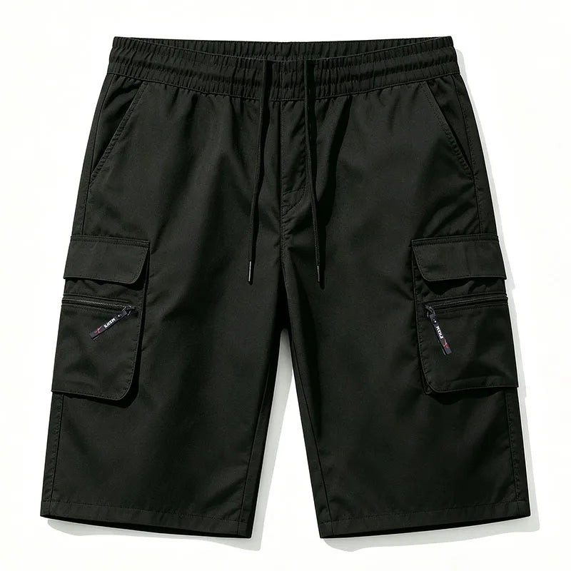 Men Multi Cargo Pocket Bermuda Shorts Elastic Drawstring Waist Loose Fit Outdoor Beach Travel Daily Knee Length Casual Shorts