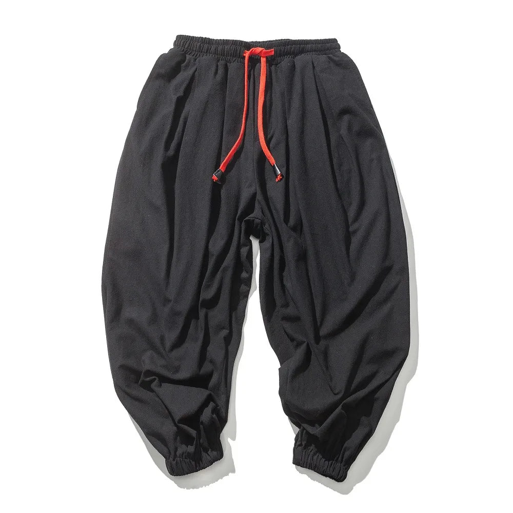 Men's Cotton Linen Wide Leg Pants Casual Loose Fit Solid Color Breathable Lightweight Elastic Waist Male Baggy Long Pants