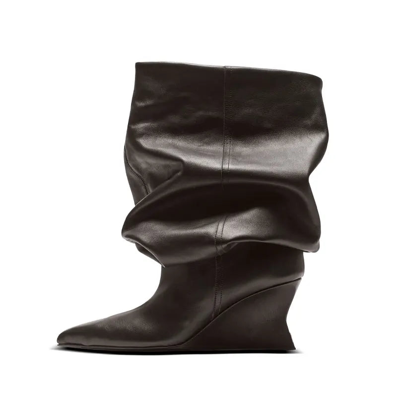 2025 Women's Wedge Heel 7.5 Cm High Heels Mid-calf Cool Boots Slant Heel Fashion Show Large Size Spring/Summer Women's Boots