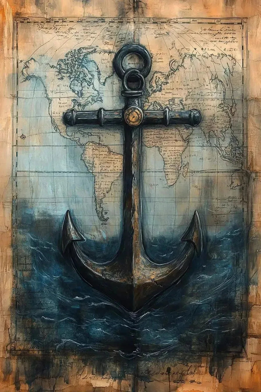 （2D canvas painting）Vintage Nautical Poster Prints Antique Sea Treasure Map Canvas Painting Wall Art Picture for Living Room