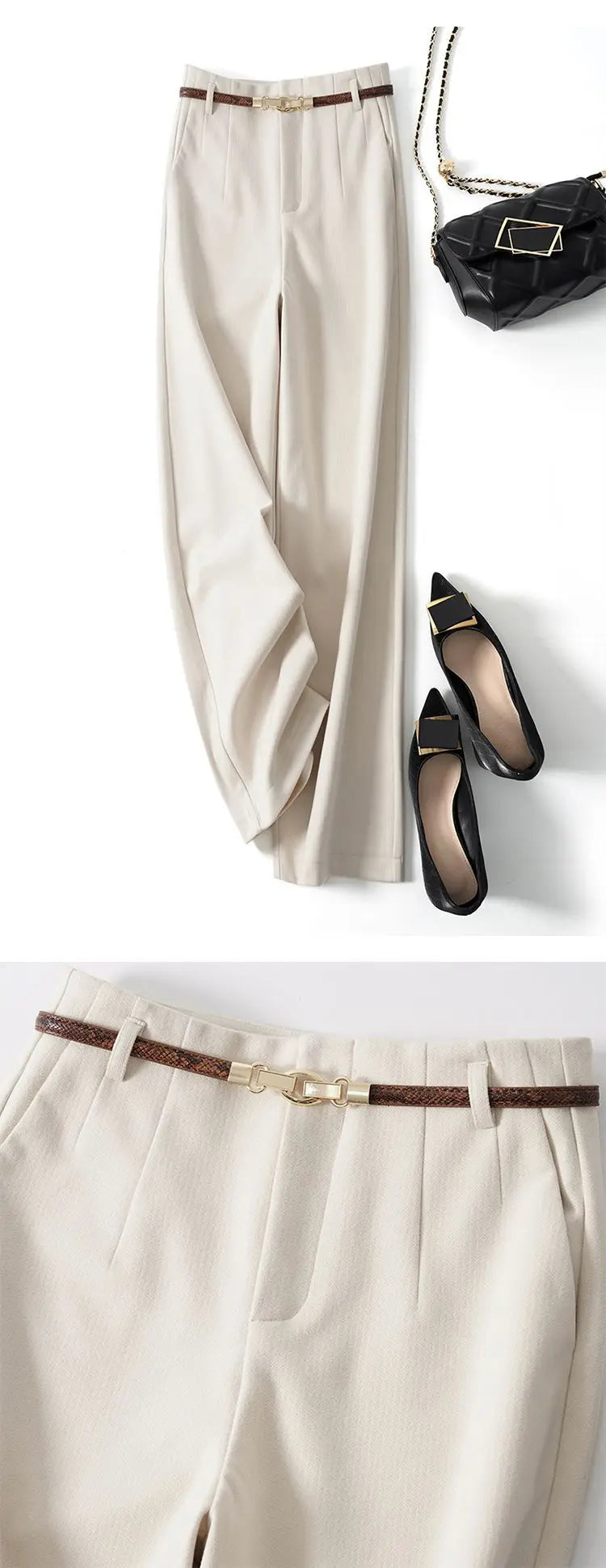 CGC Korean Fashion High Waist Loose Wide Leg Pants Women Woolen Trousers Simple Solid Straight Baggy Pants Casual Jogging Pants