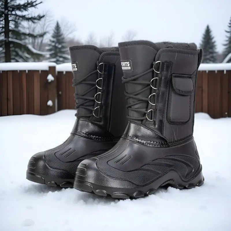 Men High‑top Winter Snow Boots Waterproof Non‑Slip Short Plush Lined Warm Lace‑Up Outdoor Hiking Fishing Camouflage Boots