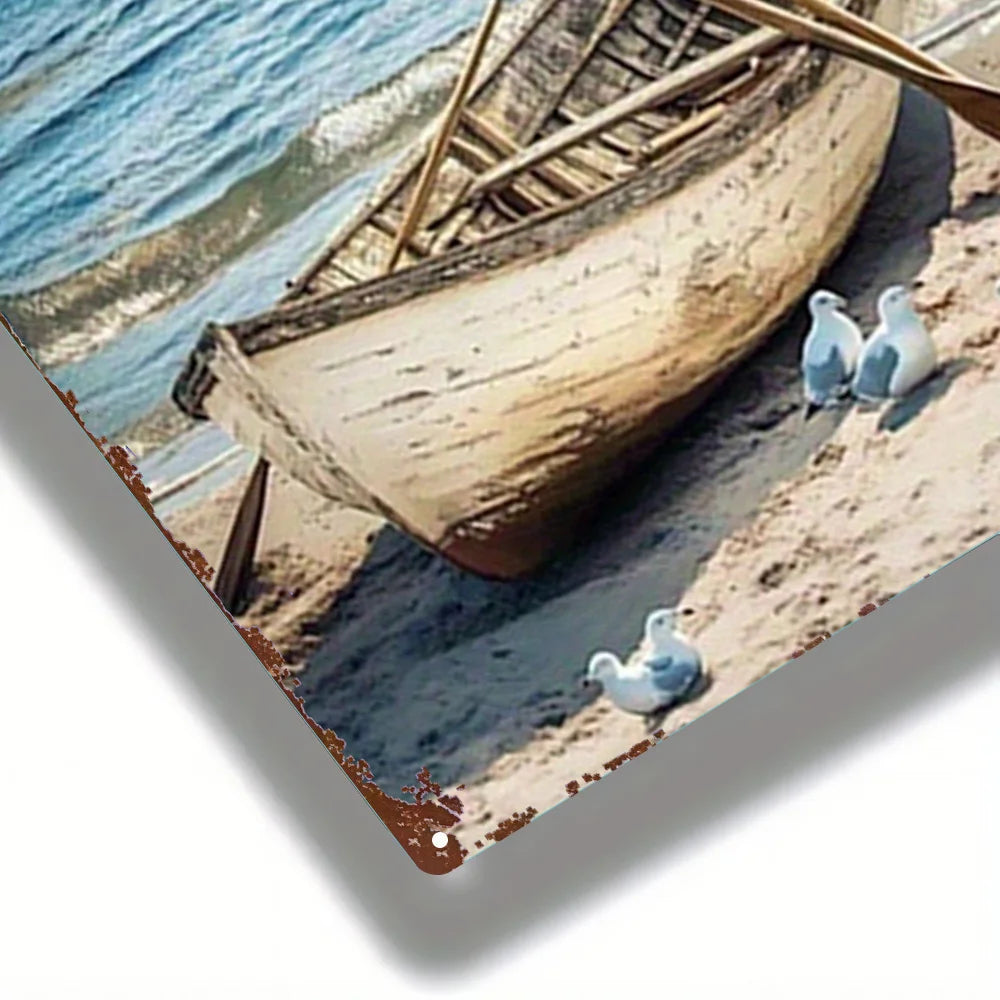 Nautical Beach Boat Metal Tin Sign 20x30cm Coastal Wall Decor Iron Plaque Living Room Beach House