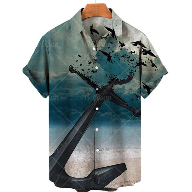 Vintage Men'S Sailing Hawaiian Casual Shirt For Blouse Men Fashion Short Sleeve Summer Street Top Male Clothes Camisas Casuais