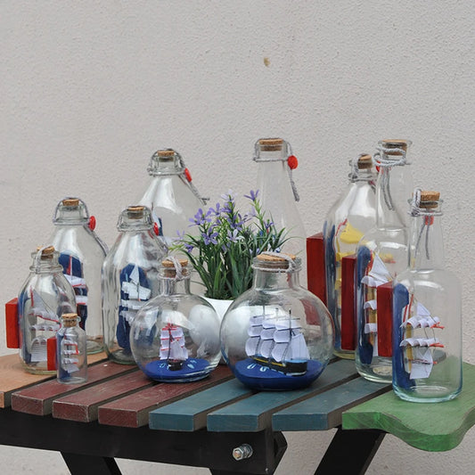 Mediterranean Style Pirate Ship Sailing Bottles of Small Glass Wishing Bottle Cork Gifts Crafts Art Collection Living Room Decor