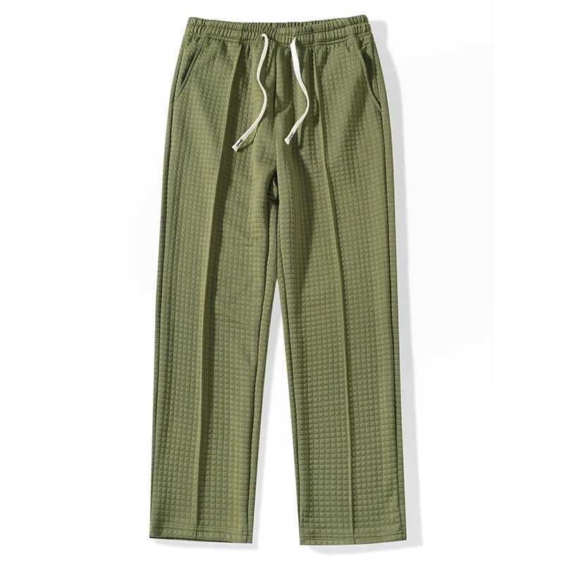 Men Knit Wide Leg Pants Elastic Drawstring Waist Loose Fit Straight Trousers Daily Casual Outdoor Home Vacation Sweatpants