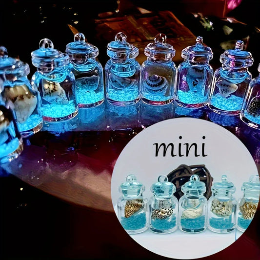 3/8pcs Mini Luminous Ocean Theme Bottle Figurines, Resin Sea Life Collectible Charms, Versatile Indoor Decorative Accents, Pre-L