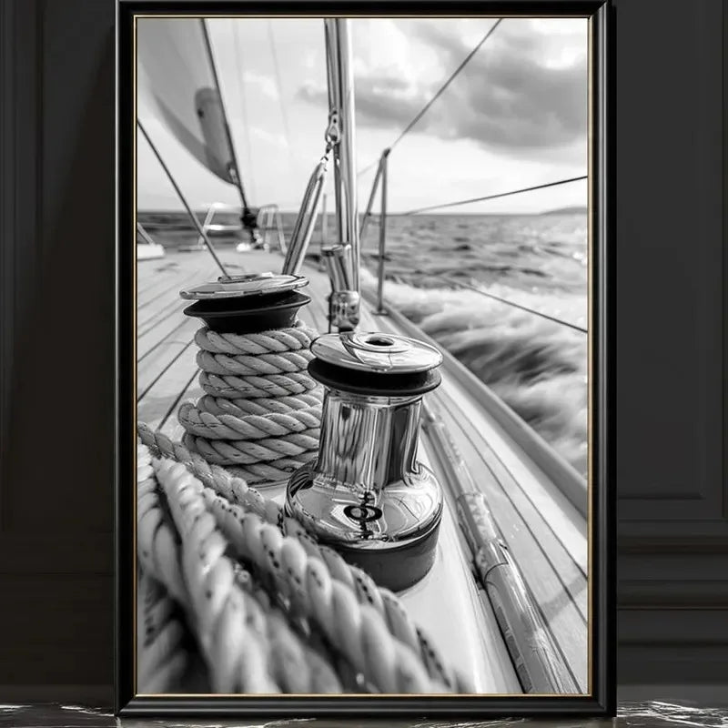 Black White Sailing Boat Canvas Wall Art Nautical Ocean Yacht Poster Set Coastal Style Living Room Bedroom Home Wall Decor