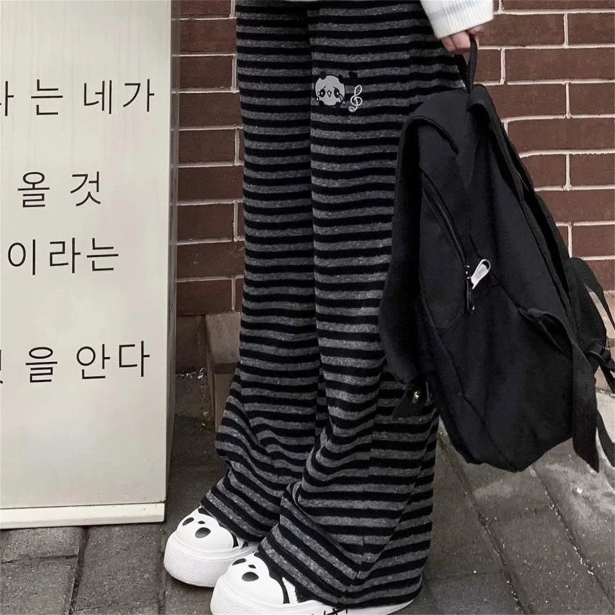 Women Panda Striped Pants Streetwear Harajuku Pantalones De Mujer Sweatpants Y2k Clothes Casual Japanese Kawaii