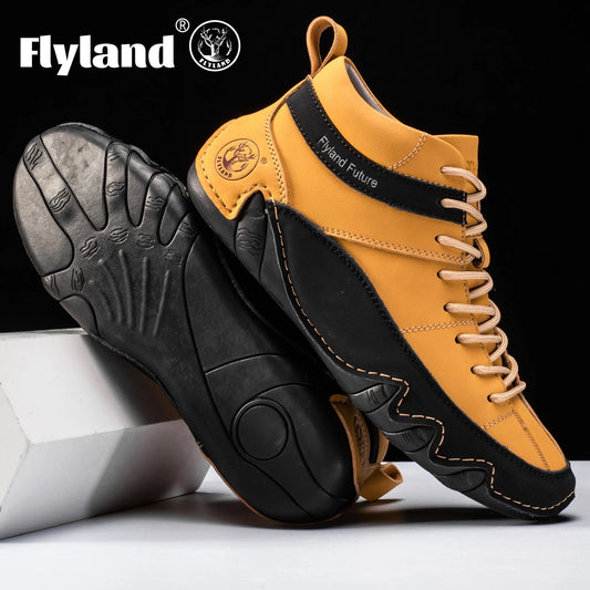 FLYLAND Men'S Fashion Sneaker Vintage Classical Handmade Dress Boot Chukka Boot Daily Casual Work Office Shoe